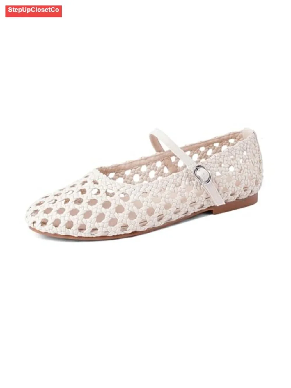 Mary Jane Mesh Ballet Flats Round Toe Buckle Strap Faux Leather